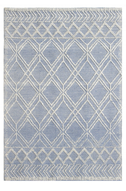 5' X 7' Blue and Ivory Geometric Handmade Area Rug