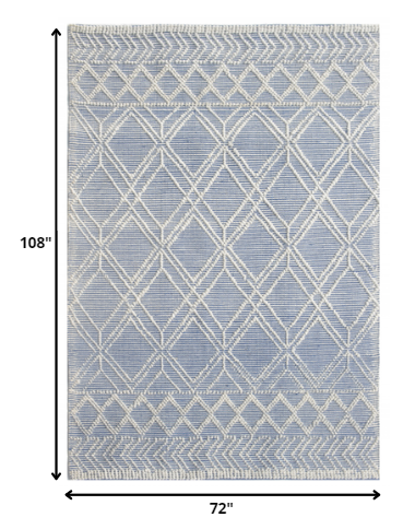 6' X 9' Blue and Ivory Geometric Handmade Area Rug