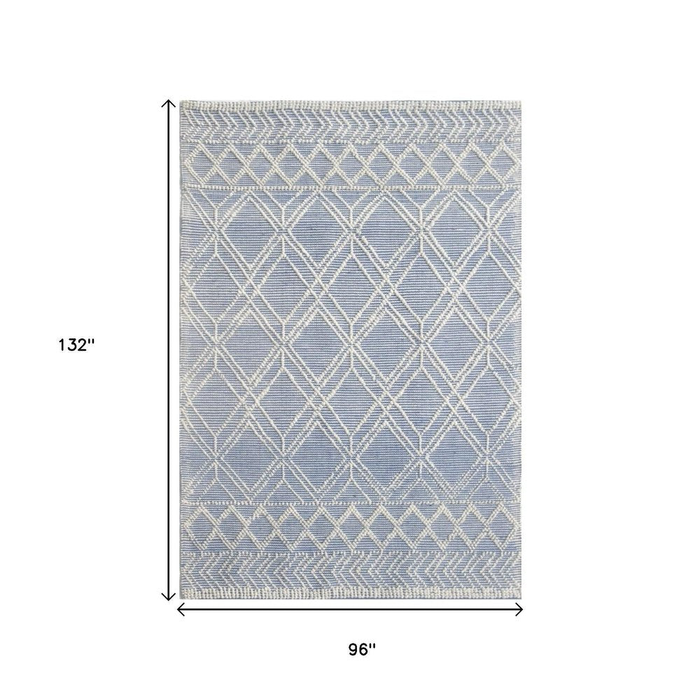 8' X 11' Blue and Ivory Geometric Handmade Area Rug