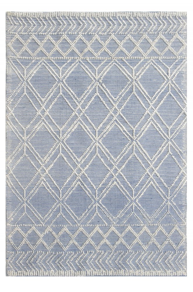 9' X 13' Blue Ivory Tribal Geometric Pattern Area Rug