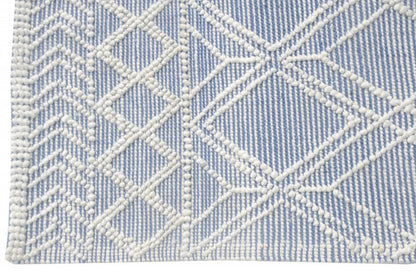 9' X 13' Blue Ivory Tribal Geometric Pattern Area Rug