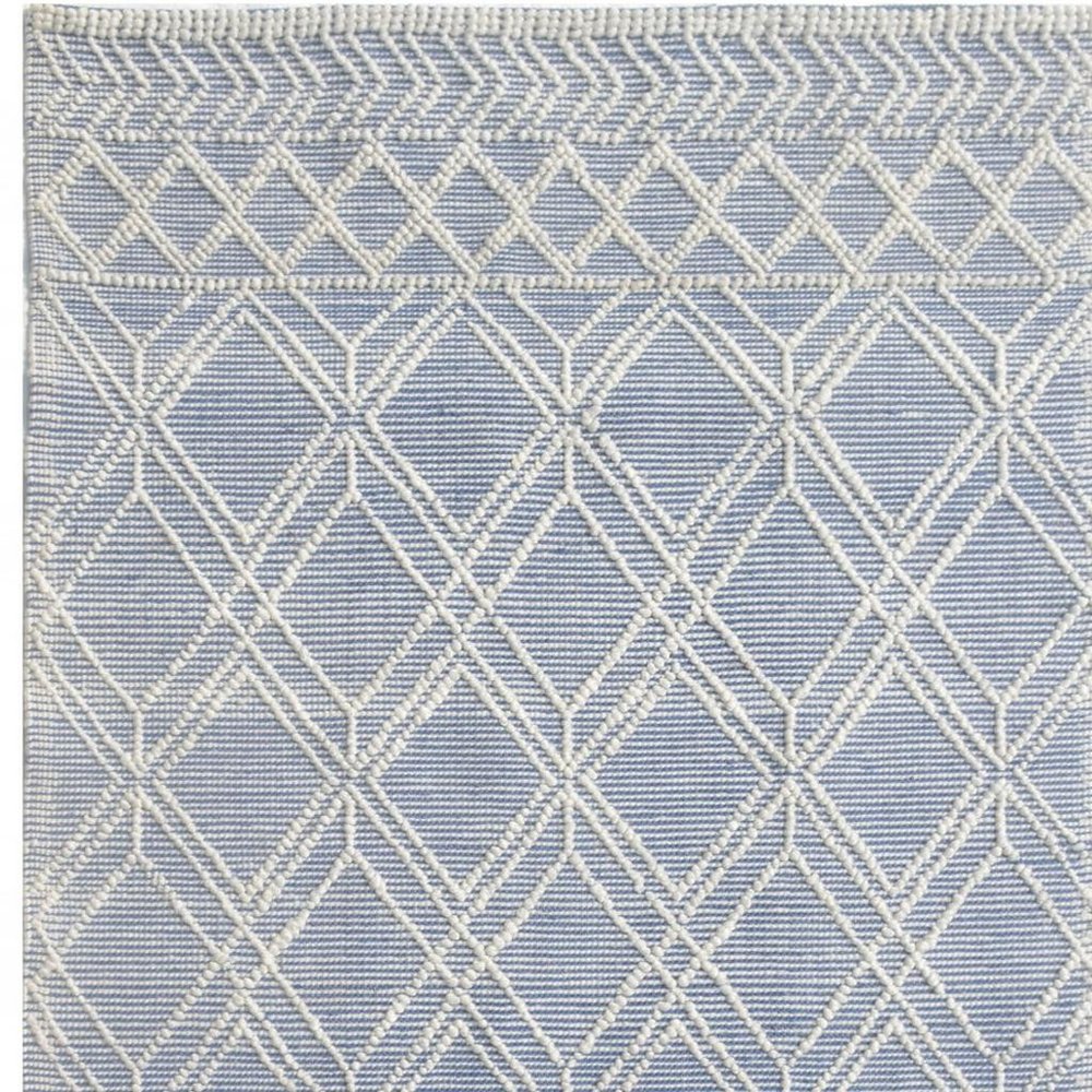 9' X 13' Blue Ivory Tribal Geometric Pattern Area Rug