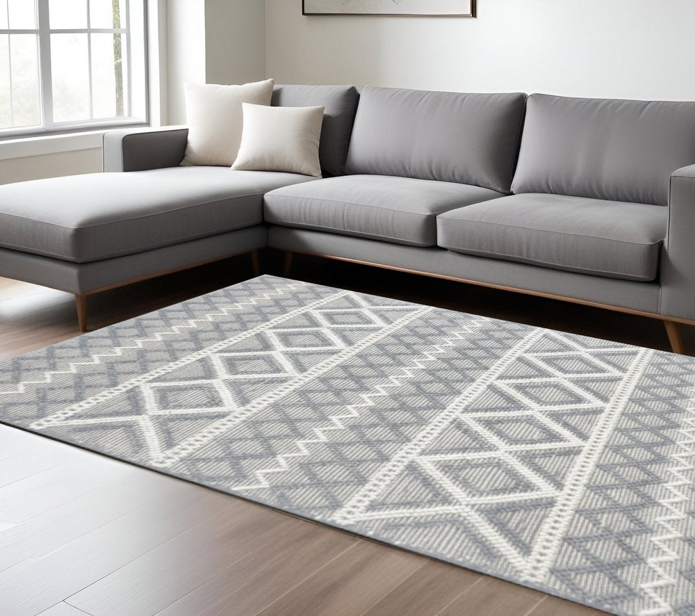 8' X 11' Gray and Ivory Geometric Handmade Area Rug