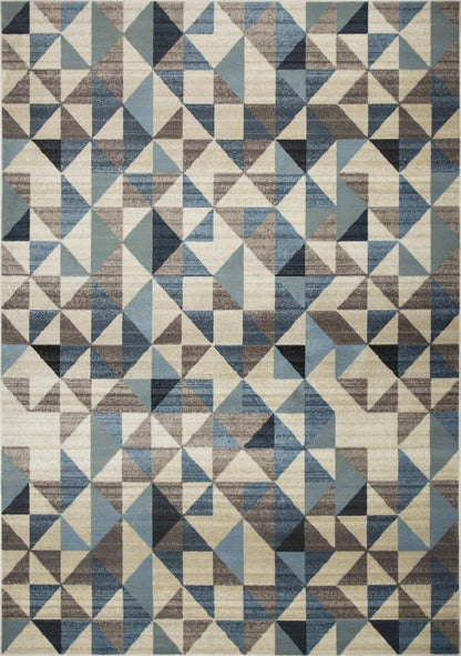 5' X 8' Beige Blue And Gray Geometric Area Rug