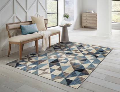 5' X 8' Blue Geometric Area Rug