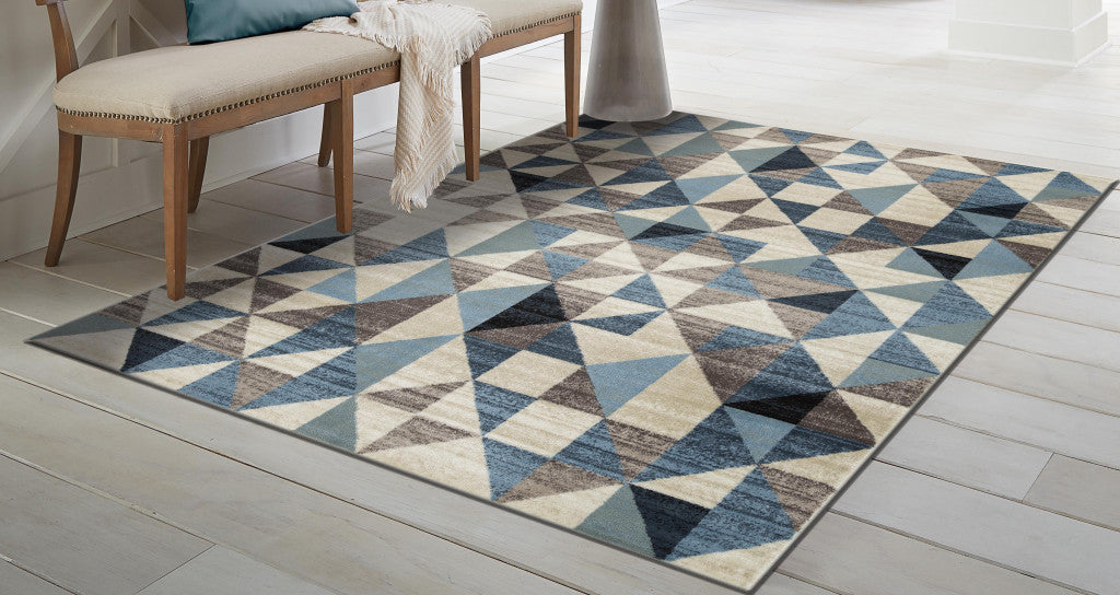 5' X 8' Blue Geometric Area Rug