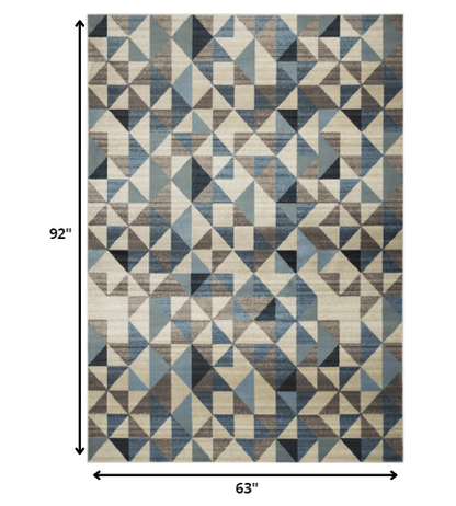 5' X 8' Blue Geometric Area Rug