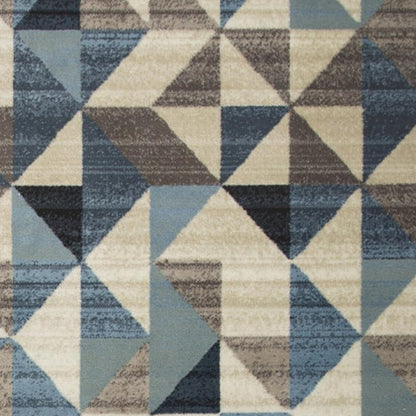 8' X 11' Beige Blue And Gray Geometric Area Rug