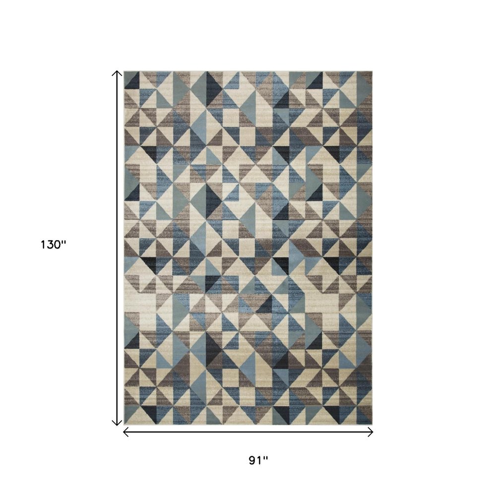 8' X 11' Beige Blue And Gray Geometric Area Rug