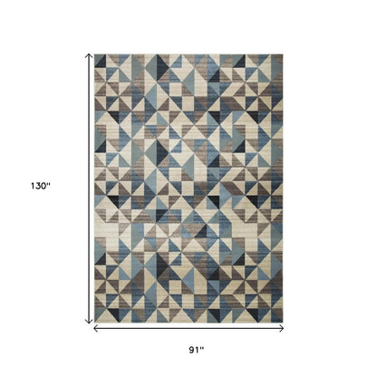 8' X 11' Beige Blue And Gray Geometric Area Rug