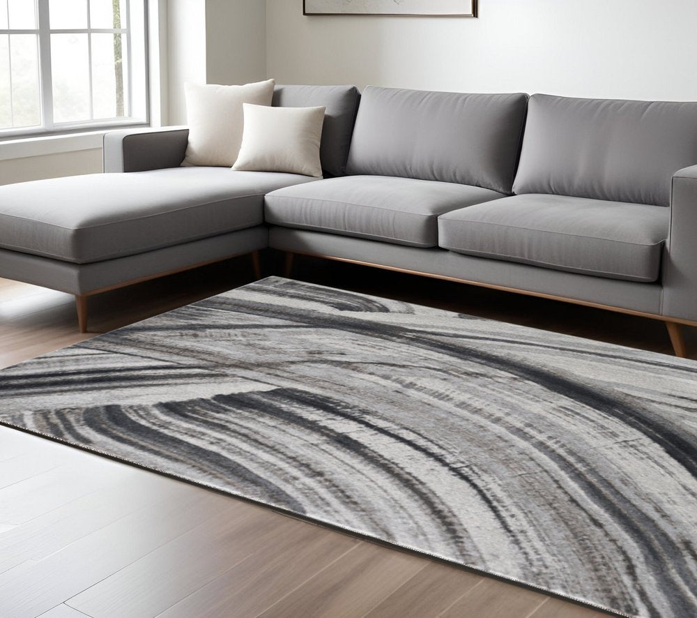 10' X 13' Gray Ivory Abstract Strokes Modern Area Rug