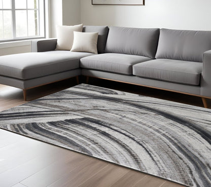 10' X 13' Gray Ivory Abstract Strokes Modern Area Rug