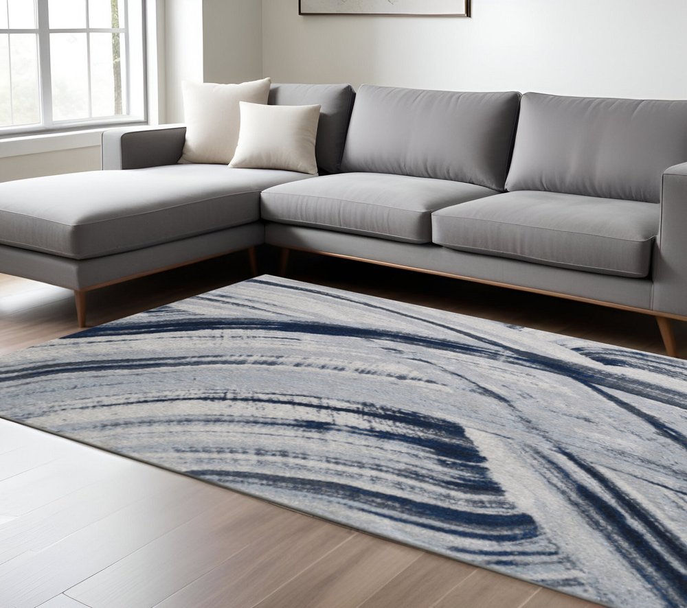 10' X 13' Navy Ivory Abstract Strokes Modern Area Rug