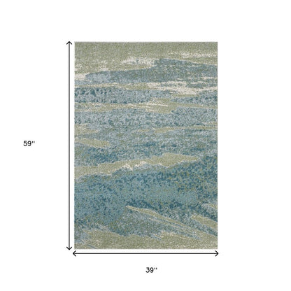 3' X 5' Blue And Green Abstract Area Rug