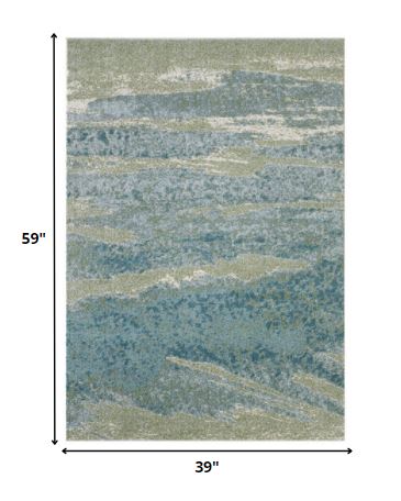 3' X 5' Blue and Green Abstract Area Rug