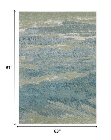 5' X 8' Blue and Green Abstract Area Rug