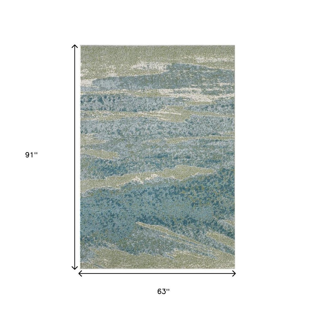 5' X 8' Blue And Green Abstract Area Rug