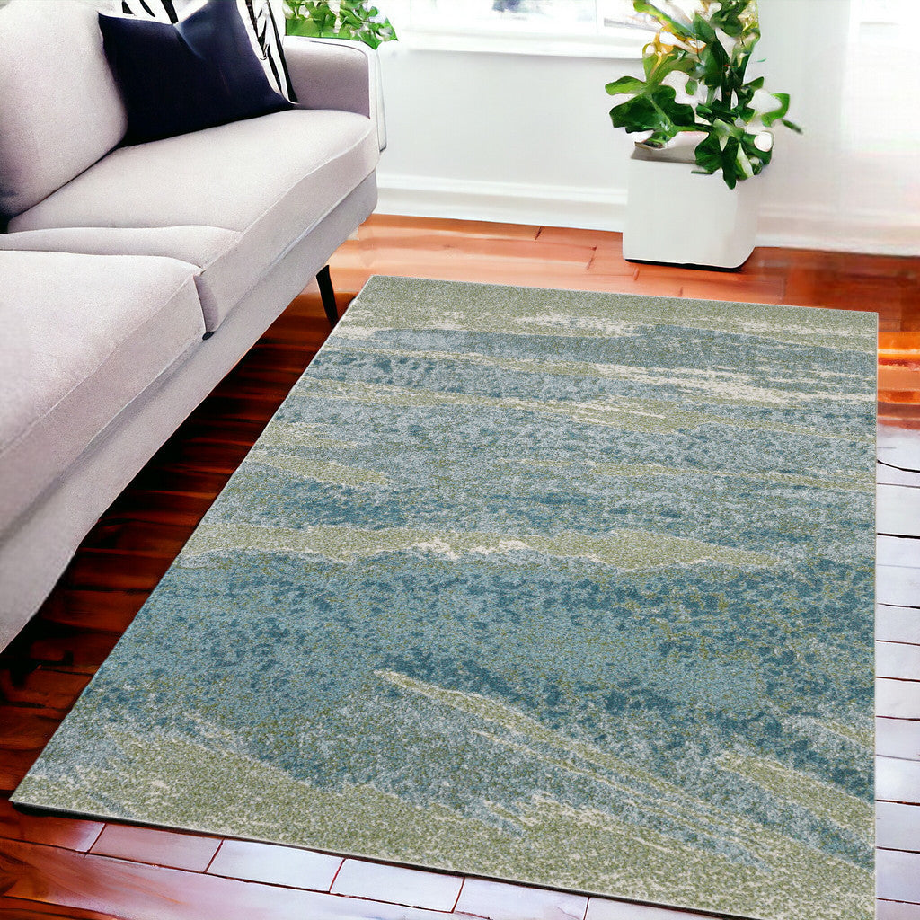 5' X 8' Blue and Green Abstract Area Rug