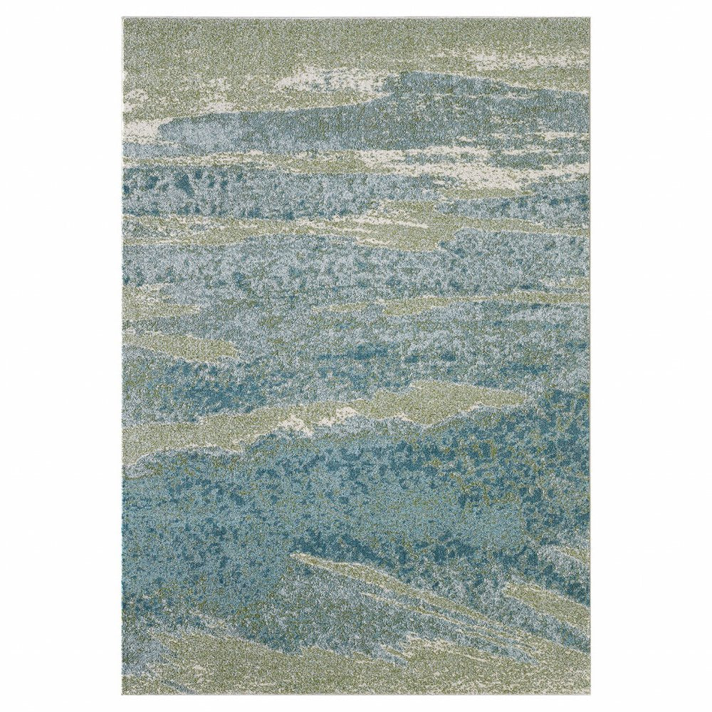 7' X 10' Blue And Green Abstract Area Rug