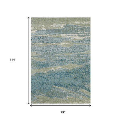 7' X 10' Blue And Green Abstract Area Rug