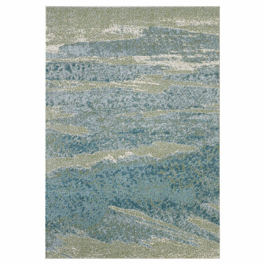 8' X 11' Blue And Green Abstract Area Rug
