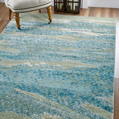 8' X 11' Blue And Green Abstract Area Rug