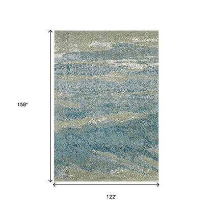 10' X 13' Blue And Green Abstract Area Rug
