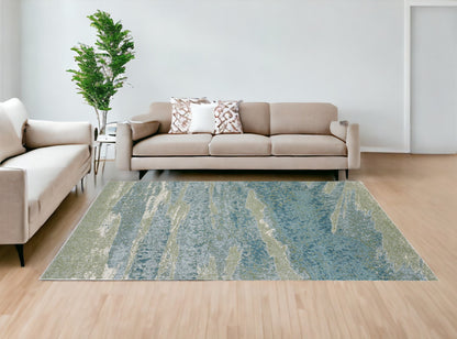 10' X 13' Blue Sage Impressionistic Ocean Area Rug