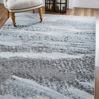 7' X 10' Blue and Gray Abstract Area Rug