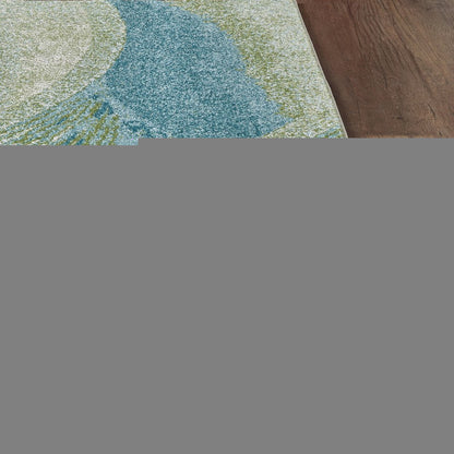 3' X 5' Beige Blue And Sage Abstract Area Rug