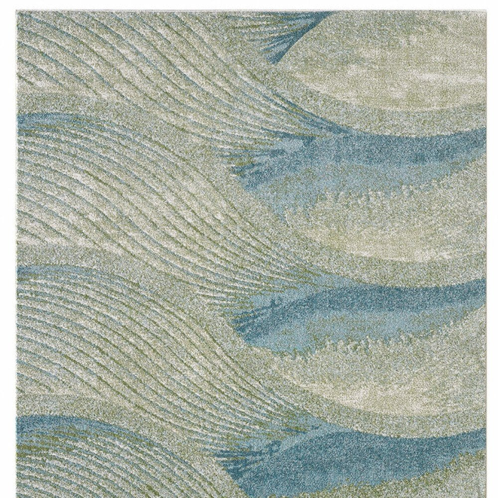 3' X 5' Beige Blue And Sage Abstract Area Rug