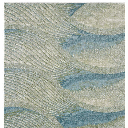 3' X 5' Beige Blue And Sage Abstract Area Rug