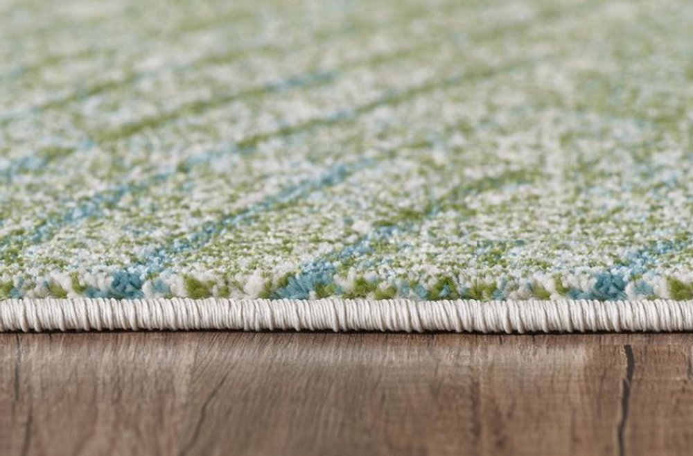 5' X 8' Beige Blue And Sage Abstract Area Rug