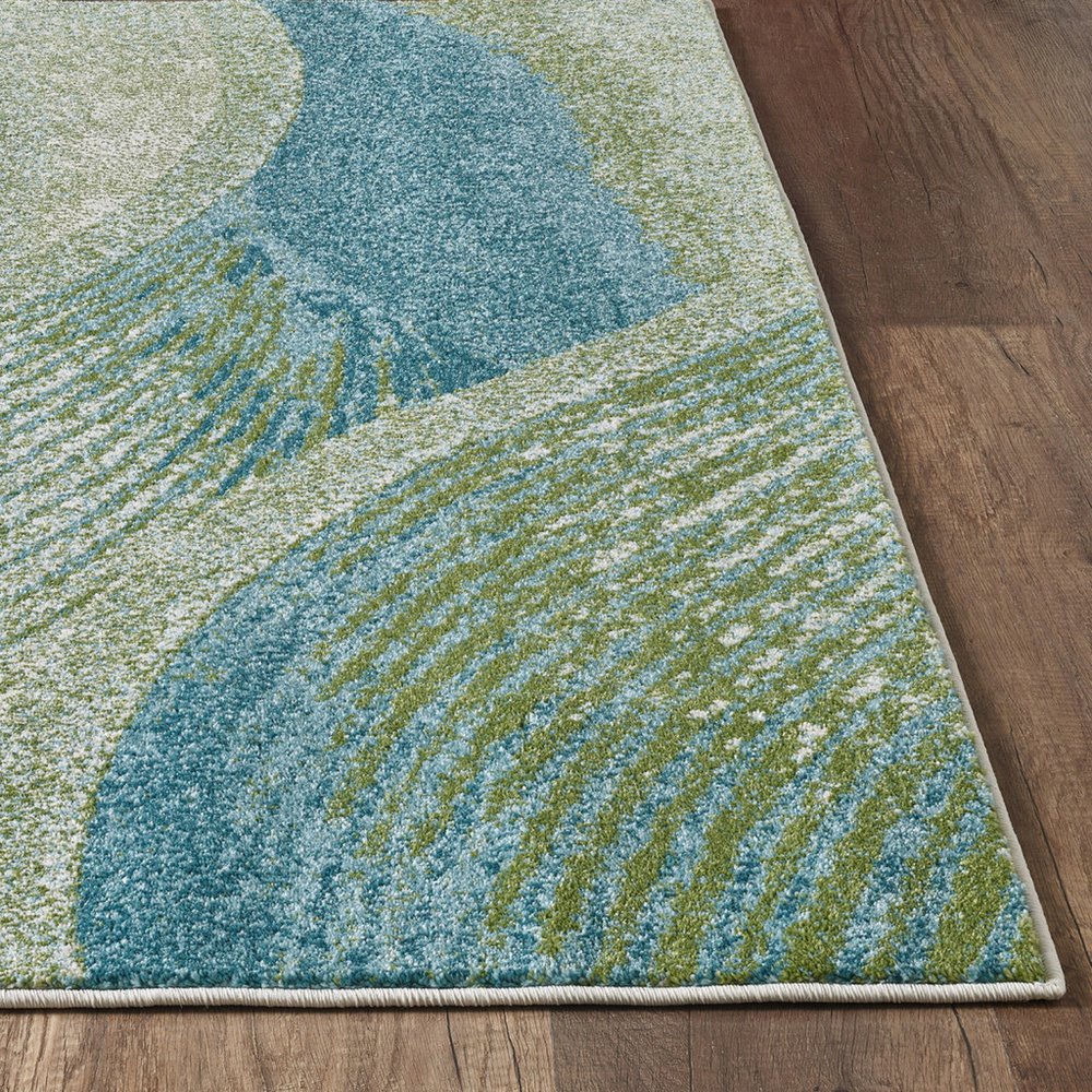 7' X 10' Beige Blue And Sage Abstract Area Rug
