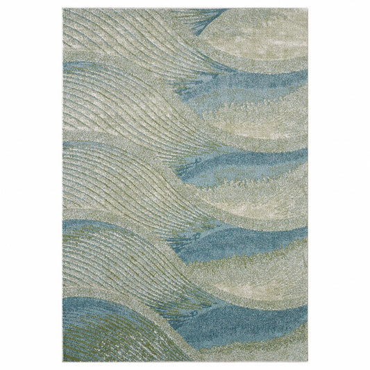 8' X 11' Beige Blue And Sage Abstract Area Rug