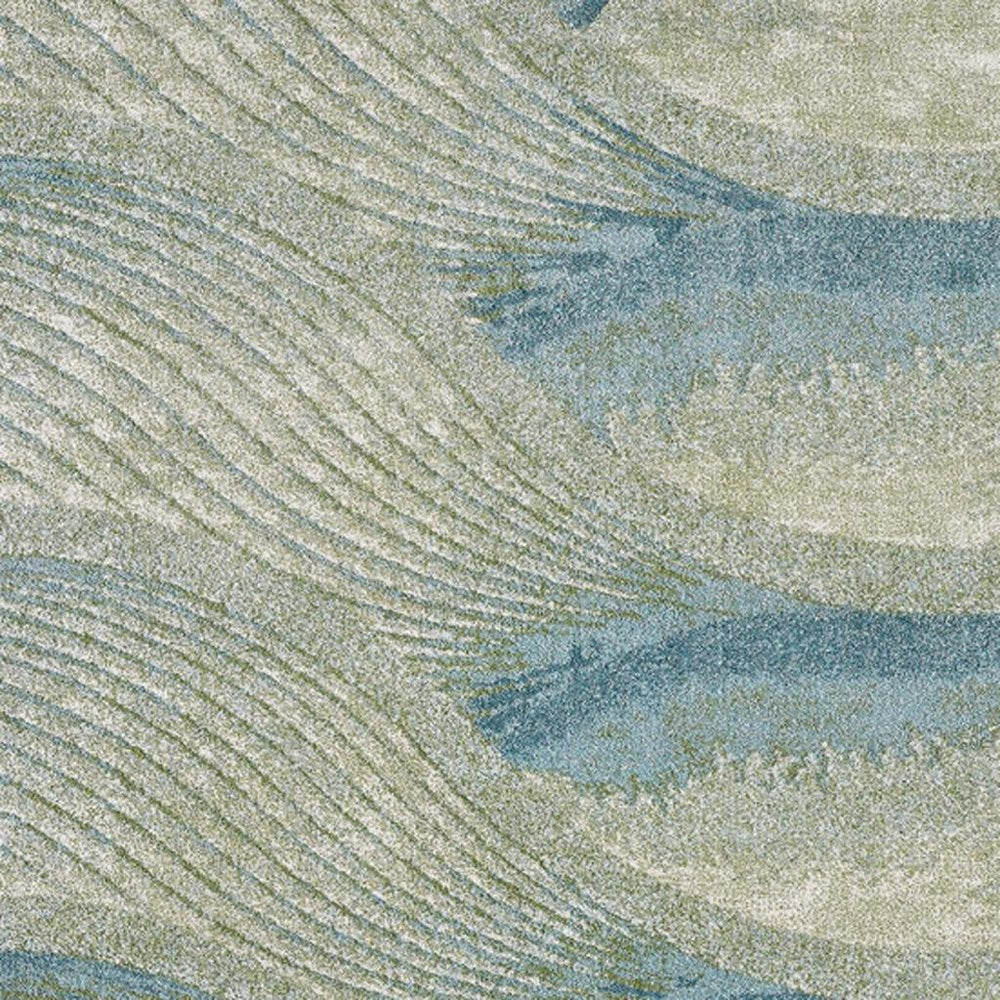 8' X 11' Beige Blue And Sage Abstract Area Rug