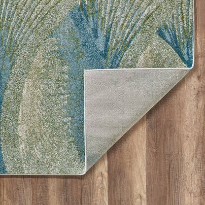 8' X 11' Beige Blue And Sage Abstract Area Rug