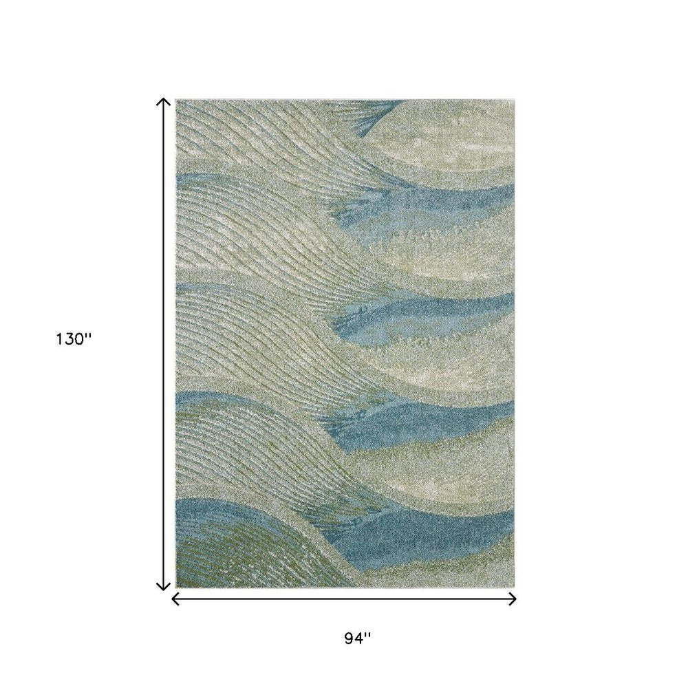 8' X 11' Beige Blue And Sage Abstract Area Rug