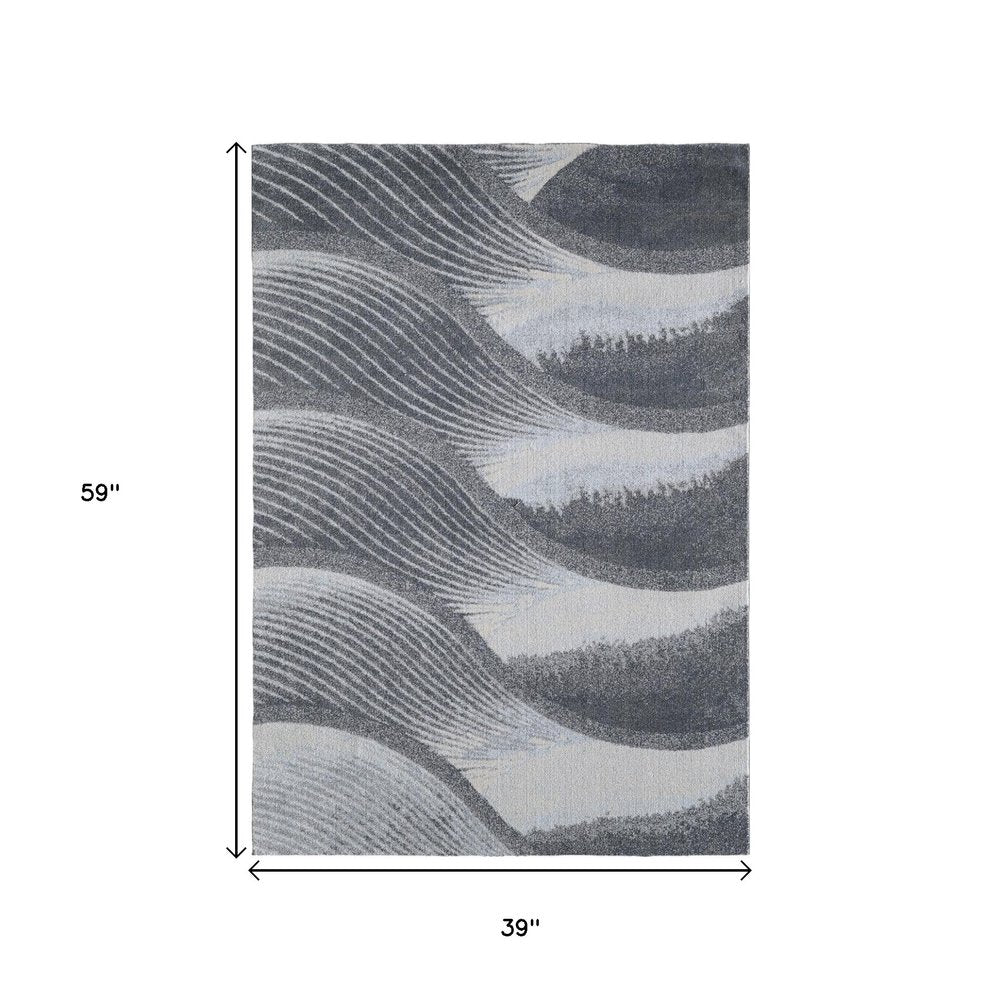 3' X 5' Blue and Gray Abstract Area Rug