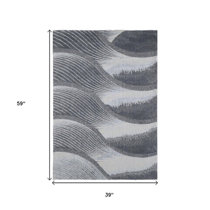 3' X 5' Blue and Gray Abstract Area Rug