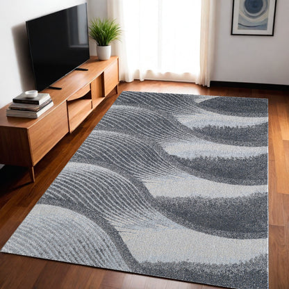 5' X 8' Blue and Gray Abstract Area Rug