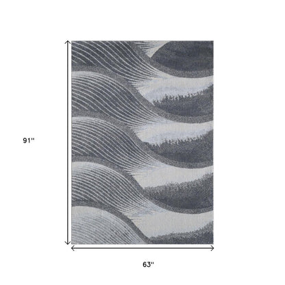 5' X 8' Blue and Gray Abstract Area Rug