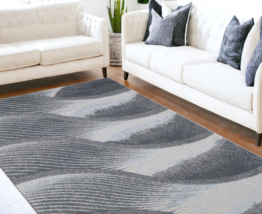 7' X 10' Blue and Gray Abstract Area Rug