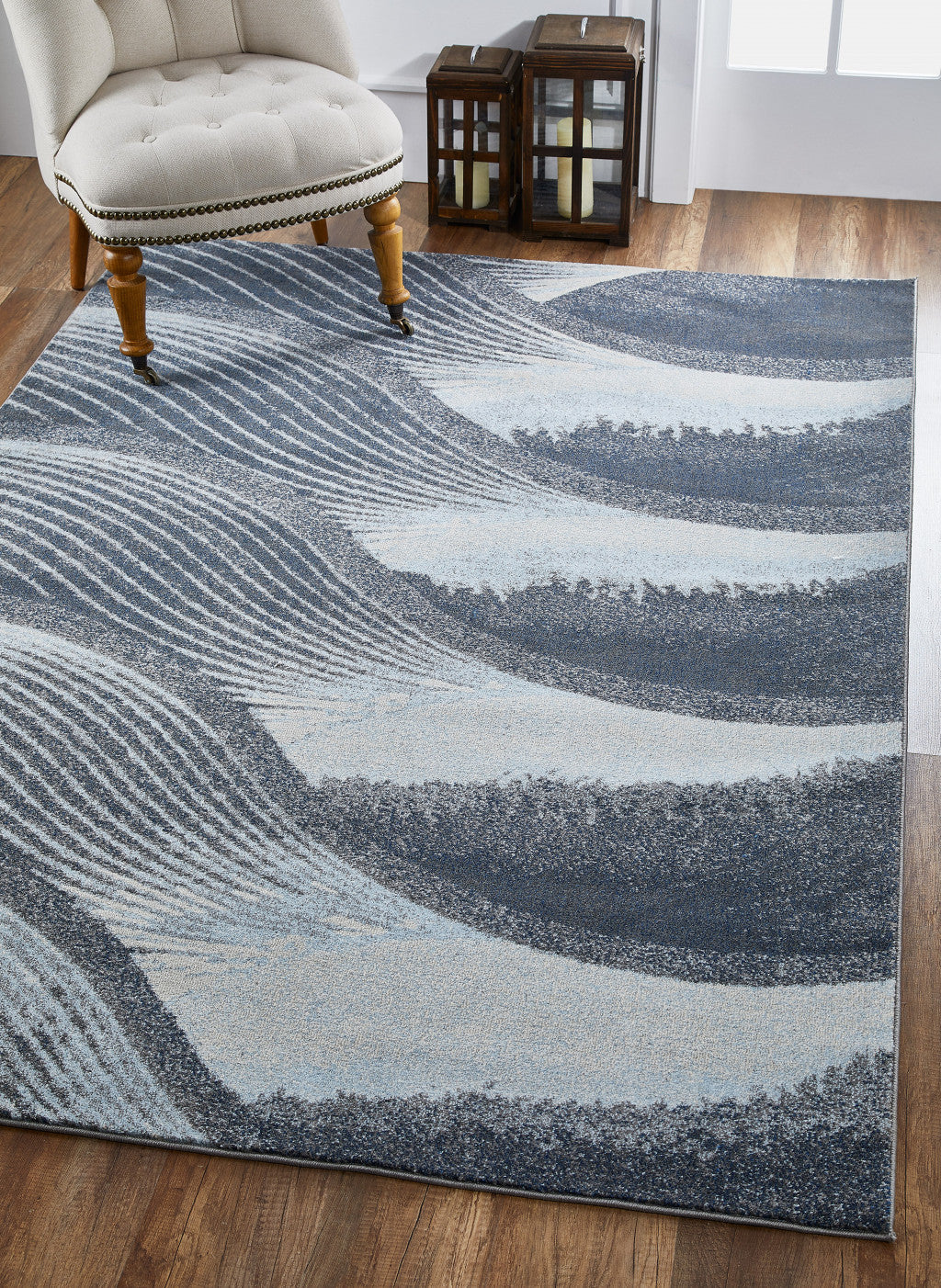 7' X 10' Blue and Gray Abstract Area Rug