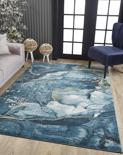 7' X 10' Teal Blue Abstract Area Rug