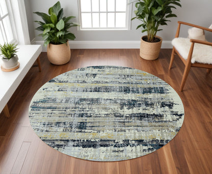 8' Blue Round Abstract Area Rug