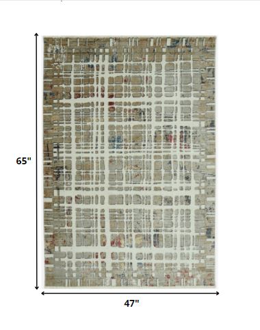 4' X 6' Ivory Abstract Area Rug