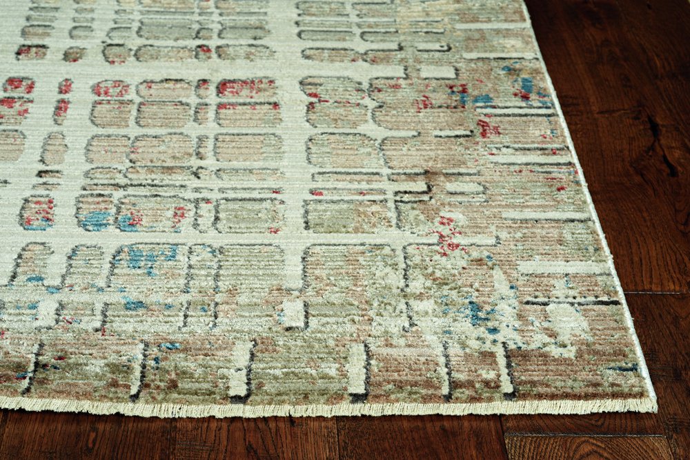 5' X 8' Ivory Red And Blue Abstract Area Rug