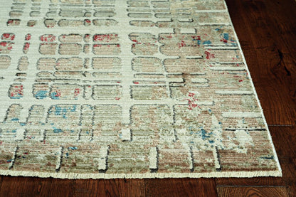 5' X 8' Ivory Red And Blue Abstract Area Rug