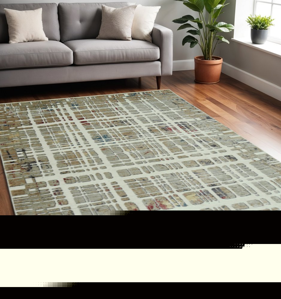 5' X 8' Ivory Red And Blue Abstract Area Rug